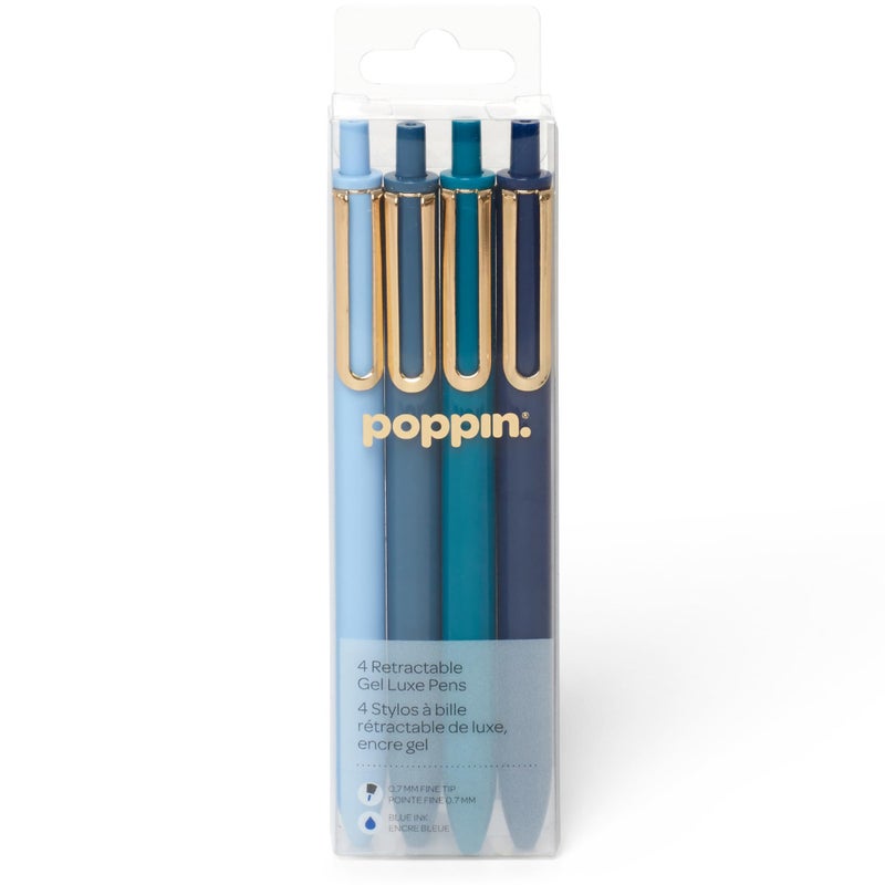 Poppin Luxe Gel Pen, Retractable, Fine 0.7 Mm, Blue Ink, Assorted Barrel Colors, 4/Pack - Image 1